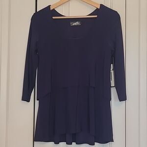 SYMPLI Cascade Jersey 3/4 Sleeve Top Color-Midnight-Dark Purple Indigo  Size 4